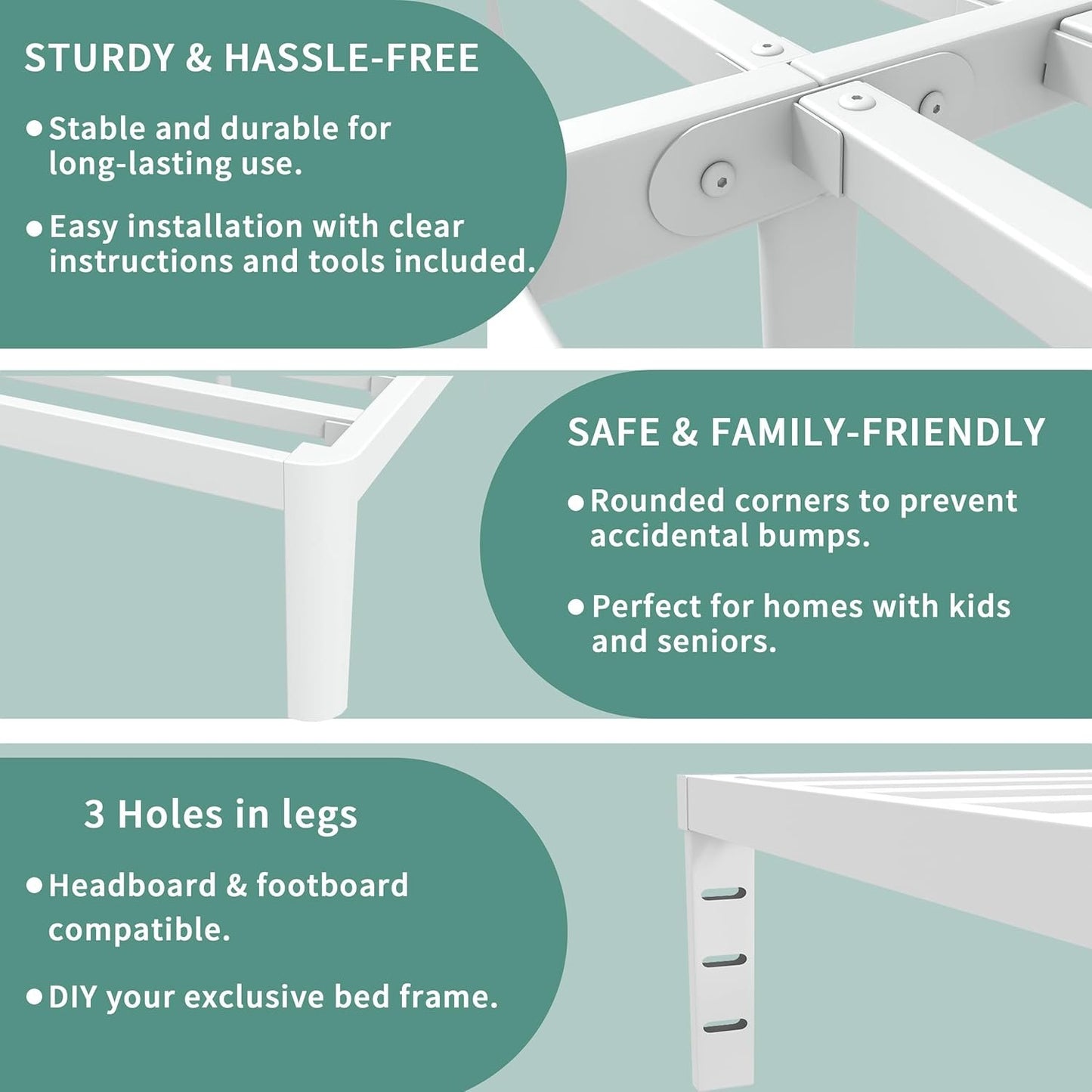 ITIMIDI 14 Inch White Full Size Bed Frame with Round Legs, Metal Platform Bed Frame Full No Box Spring Needed, DIY Headboard, Heavy Duty Steel, Noiseless, Storage Space, Easy Assembly