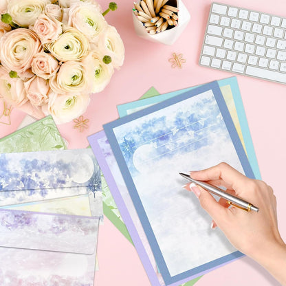 IMagicoo 40 Lined Writing Stationery Paper with 20 Envelopes, Beautiful Sky Designs for Writing Letter, Notes, Invitations, 4 Different Style (9.4 x 6.6)