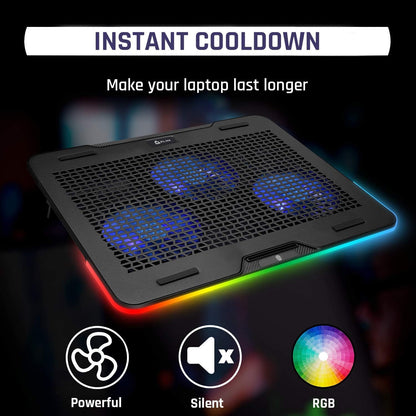 KLIM Aurora + Laptop Cooling Stand with RGB backlighting + 11" - 17" + Gaming Laptop Cooling Pad for Desk + USB Powered Fan + Stable and Sturdy Aluminum Build + Compatible Mac and PS4 + New