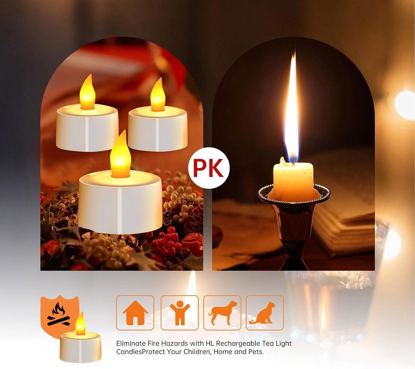 4PCS/Set Rechargeable Candles Flameless Flickering LED Tea Lights with White Base and AC Adapter for Home, Restaurants, Wedding,Christmas Decor（Yellow）
