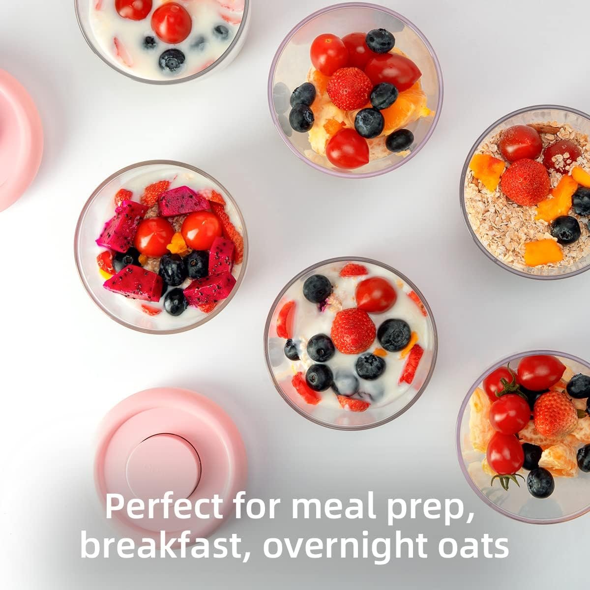 Ankou Meal Prep Container,14oz 400ml Set of 4 Overnight Oats Containers with Lids,Airtight Leakproof Pop Top Lid Bowl for Leftovers,Glass-like Clarity Tritan Material Food Storage 400ml*4 Pink