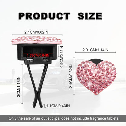2Pcs Bling Crystal Heart Charms Car Air Vent Clips, Conditioning Outlet Decorative Accessories Universal for Women and Men (Pink)