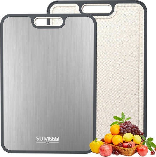 Cutting Board Double Sided, Titanium Cutting Boards for Kitchen, Double Sided Food Grade, Pure Titanium and Wheat Straw PP, Easy to Clean Large Size 16”×11”