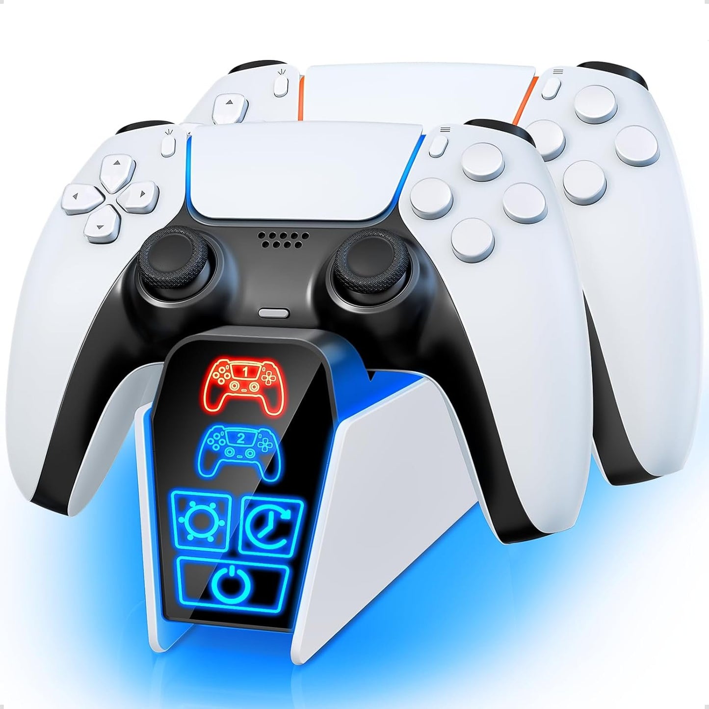 Fenolical PS5 Controller Charger Station for Dualsense Controller & Edge Controller, PlayStation 5 Accessories Charging Station with Timer Function & Smart Touch Control (White)