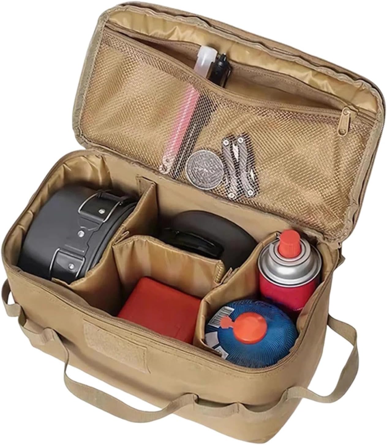 Folding Stove Canister Organizer, Camping Storage Bag, Outdoor Gear Bag, 13.39x6.69x7.48 Inches Portable Cookware, Travel Hiking Material 600d Encrypted Oxford Cloth