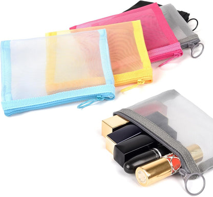 patu Zipper Mesh Bags, Beauty Makeup Cosmetic Accessories Organizer, Travel Toiletry Kit Set Storage Pouch, 5 Assorted Colours, S (5 pcs), Modern