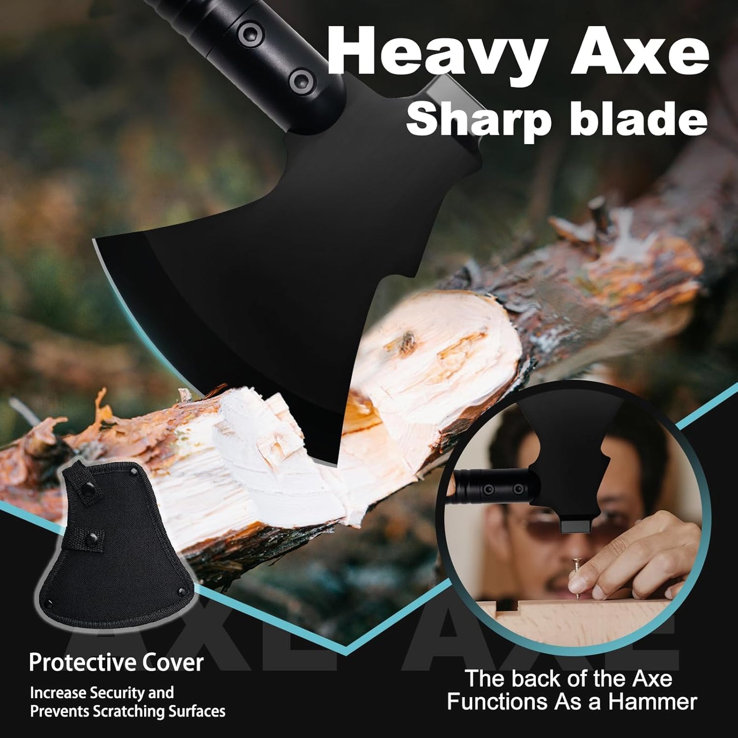 GOJAWAY 16 in 1 Multitool Survival kit, Camping Shovel Military Axe, 40" Foldable Spade with Portable Bag and Hatchet, for Car Emergency Offroad Entrenching Tool