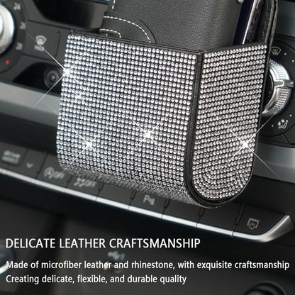 Car Vent Storage Organizer,Rhinestone Car Vent Leather Pocket,Bling Car Accessories for Women or Man,Multipurpose Car Storage