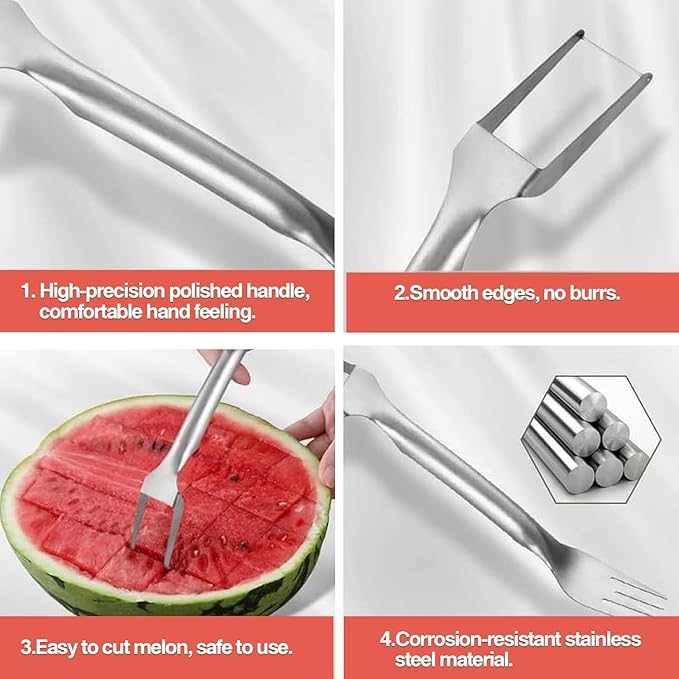 Watermelon Cutter，2-in-1 Stainless Steel Fruit Cutter, 2025 New Upgrade Dual Head Watermelon Fork Slicer Tool, Summer Fruit Cutting Home Kitchen Gadgets (2Pcs)