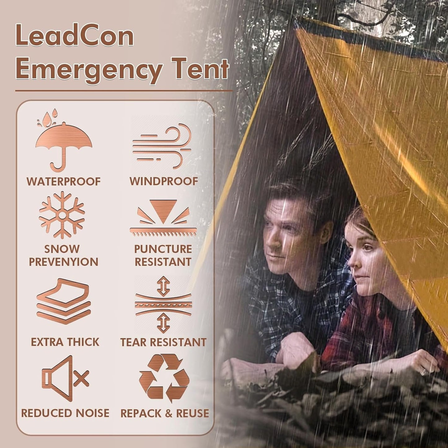 LeadCon 2 Pack Emergency Survival Tent, 2 Person Emergency Shelter Tube Tent All-Weather Protection for Camping, Hiking, & Survival Kits Includes 5 pcs Emergency Blanket Mylar