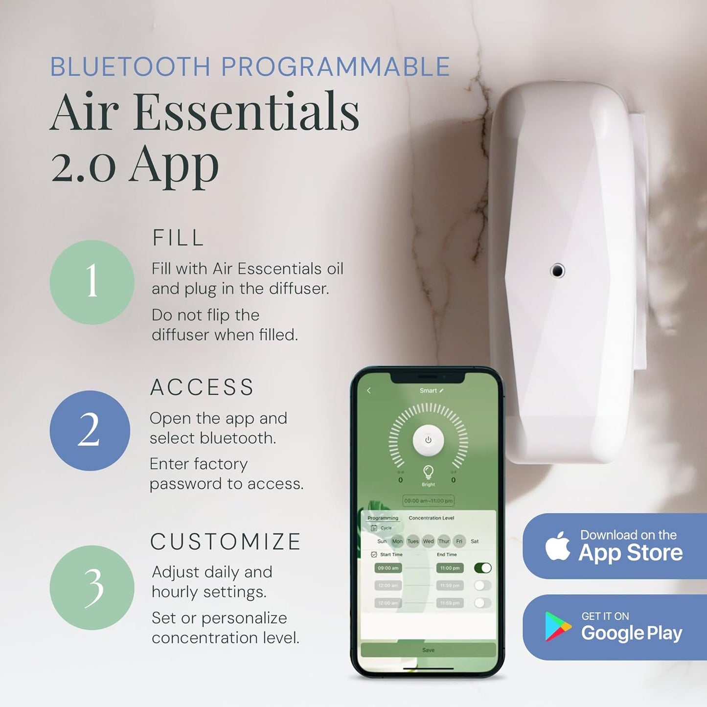 Air Esscentials The Diamond, Smart Scent Air Machine for Home & Office, Waterless Fragrance Oil Diffuser, Aromatherapy Diffuser with Oils & Bluetooth Control, Covers 500+ Sq. Ft., White