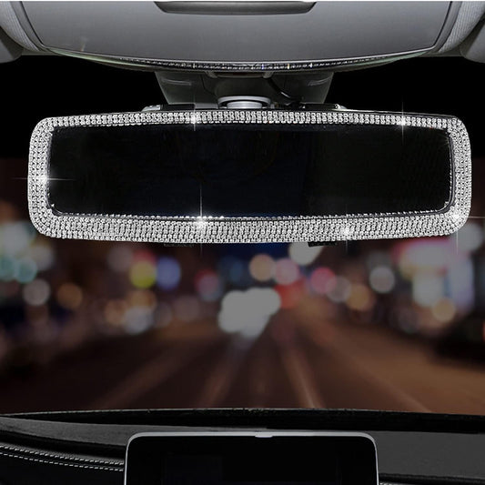 Bling Rhinestone Car Rear View Mirror, Mirror with Crystal Diamonds Rhinestones for Women,Car Interior Trim. ( Sliver )