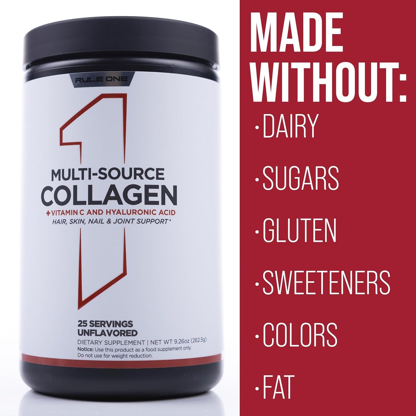 Rule1 R1 Multi-Source Collagen Hair Skin Nail & Joint Support Supplement 306 g, Unflavoured (30 Servings)