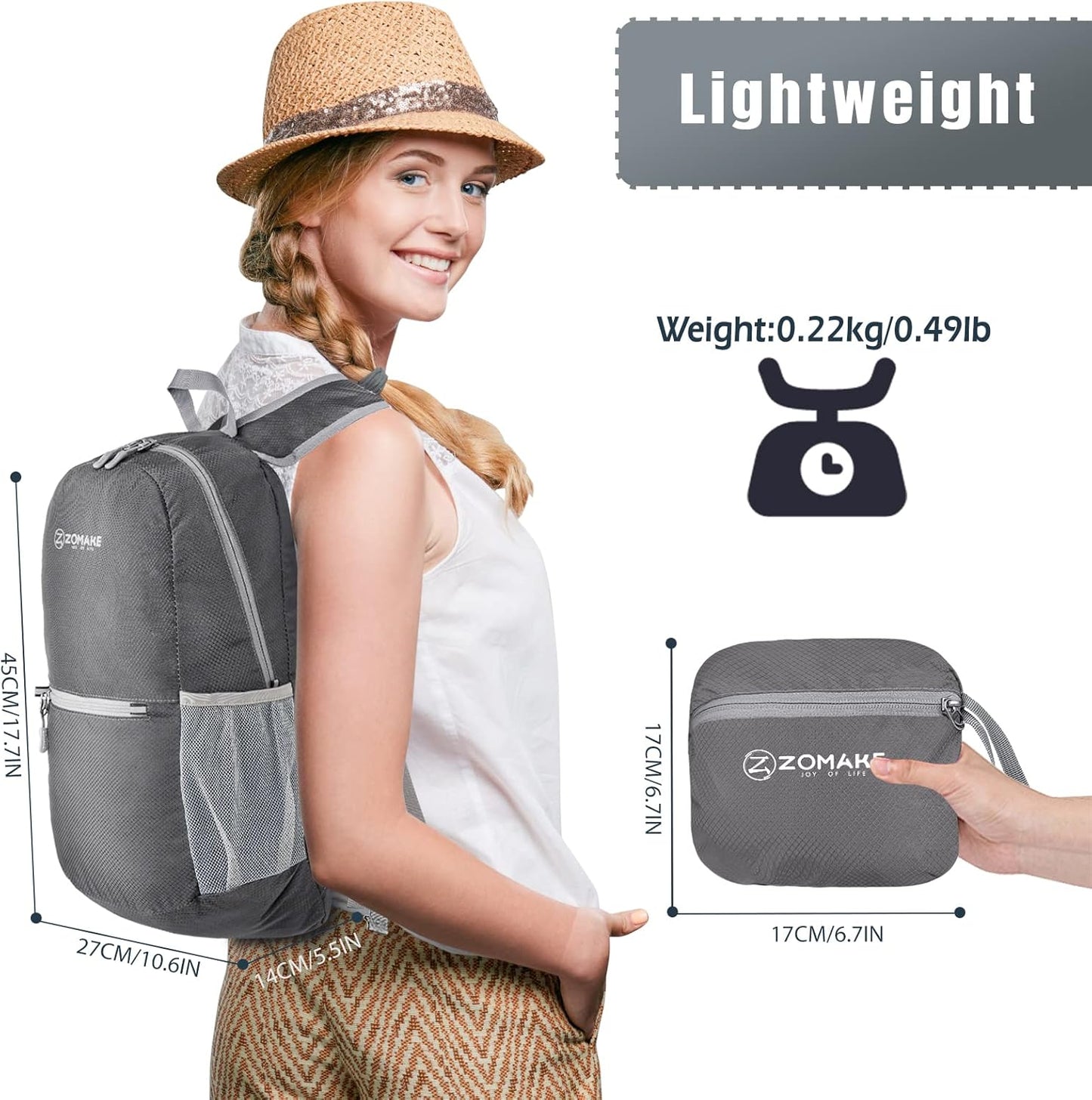 ZOMAK Foldable Backpack - Lightweight Packable Hiking Daypack, 18L Small Travel Pack Water Resistant for Outdoor Camping