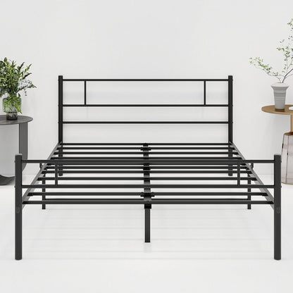 JUISSANO Metal Queen Bed Frame with Headboard,Platform Bed Frame Queen Size Mattress Foundation,No Box Spring Needed,Under Bed Storage,Steel Slats Support,Noise Free,Black Queen Size Bed Frame
