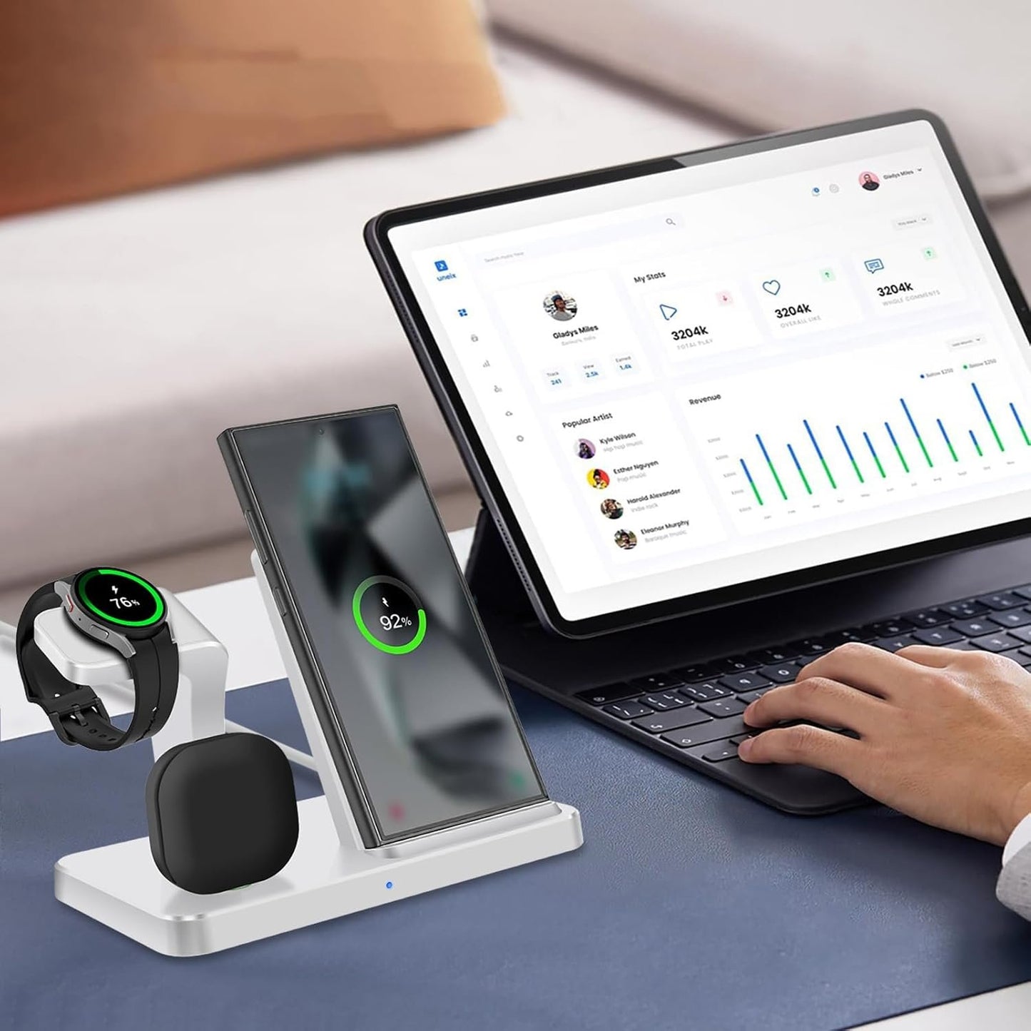 3 in 1 Wireless Charger for Samsung Wireless Charging Station Compatible with Samsung Galaxy S25/S24/S23/S22/S21/S20,Note 20/10,Galaxy Watch Ultra/7/6/5/4/3/Active,Galaxy Buds Series