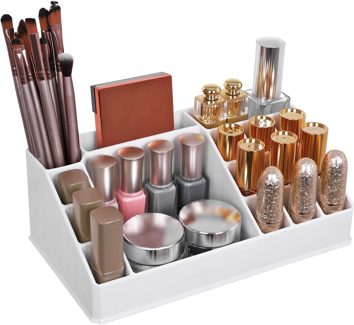 SONGMICS Makeup Organizer, Cosmetic Organizer with 4 Drawers and 16 Compartments of Different Sizes, Non-Slip Mats, for Make Up Accessories and Jewelry, White JKA0010TP