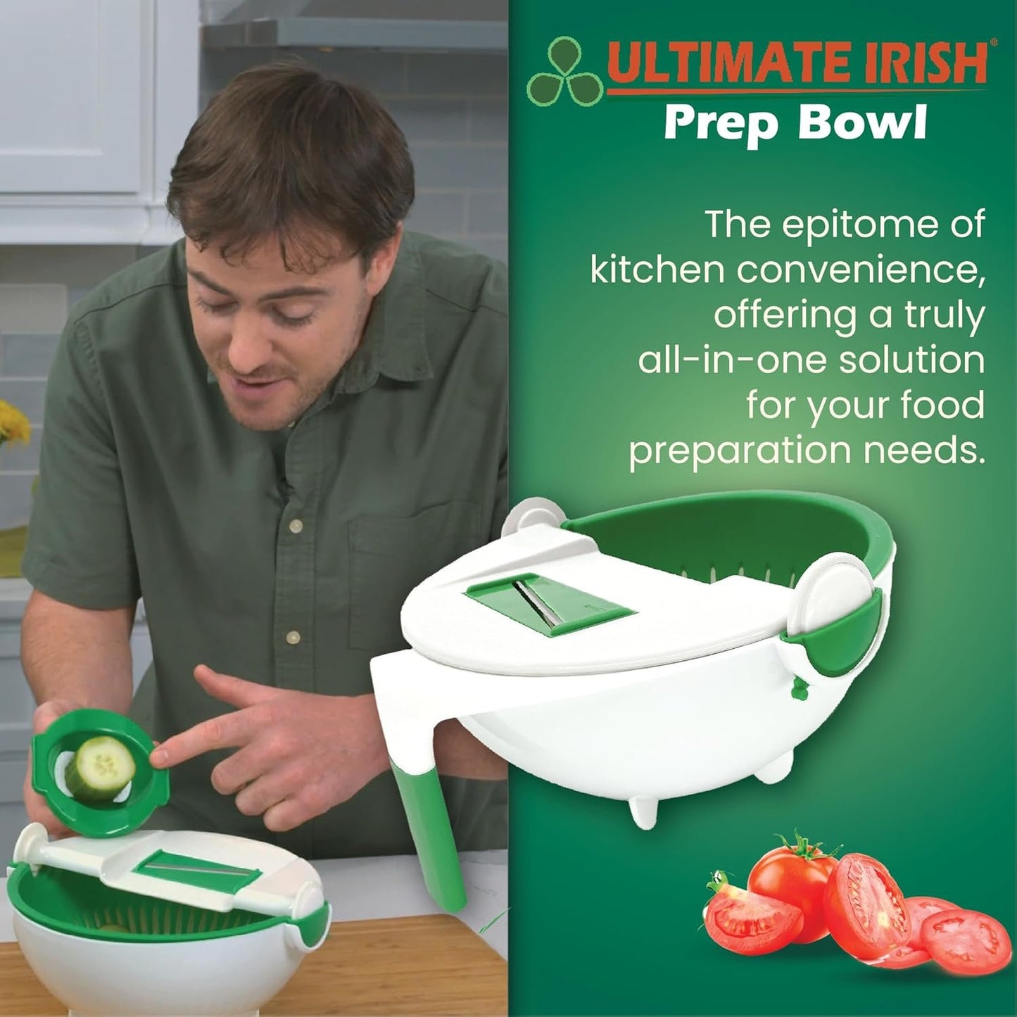 Ronnie Neville Ultimate Irish Prep Bowl, Vegetable Slicer Salad Maker Kitchen Tools to Shred/Slice/Rinse, All-in-One Kitchen Tool Salad Cutter Bowl, As Seen on TV Products