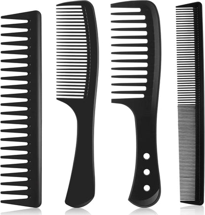 4 Pieces Wide Tooth Detangling Hair Comb Detangling Hair Comb Hair Styling Comb Set, Carbon Fiber Styling Cutting Comb Anti Static Heat Resistant Comb for Women Curly Straight Long Hair, Black