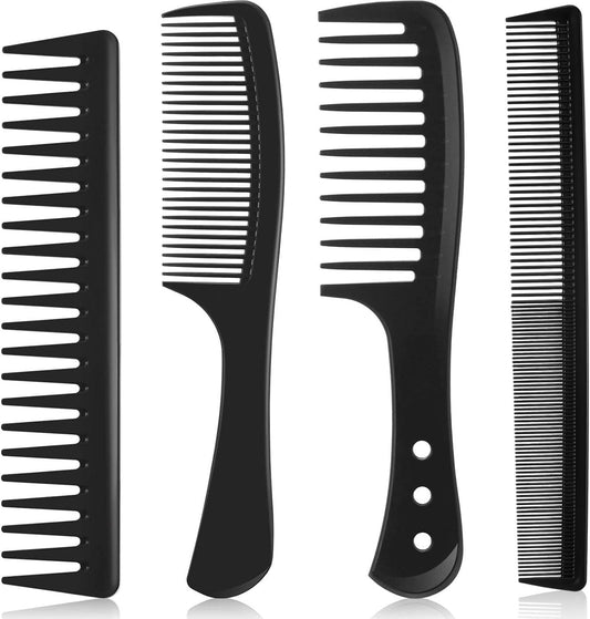 4 Pieces Wide Tooth Detangling Hair Comb Detangling Hair Comb Hair Styling Comb Set, Carbon Fiber Styling Cutting Comb Anti Static Heat Resistant Comb for Women Curly Straight Long Hair, Black