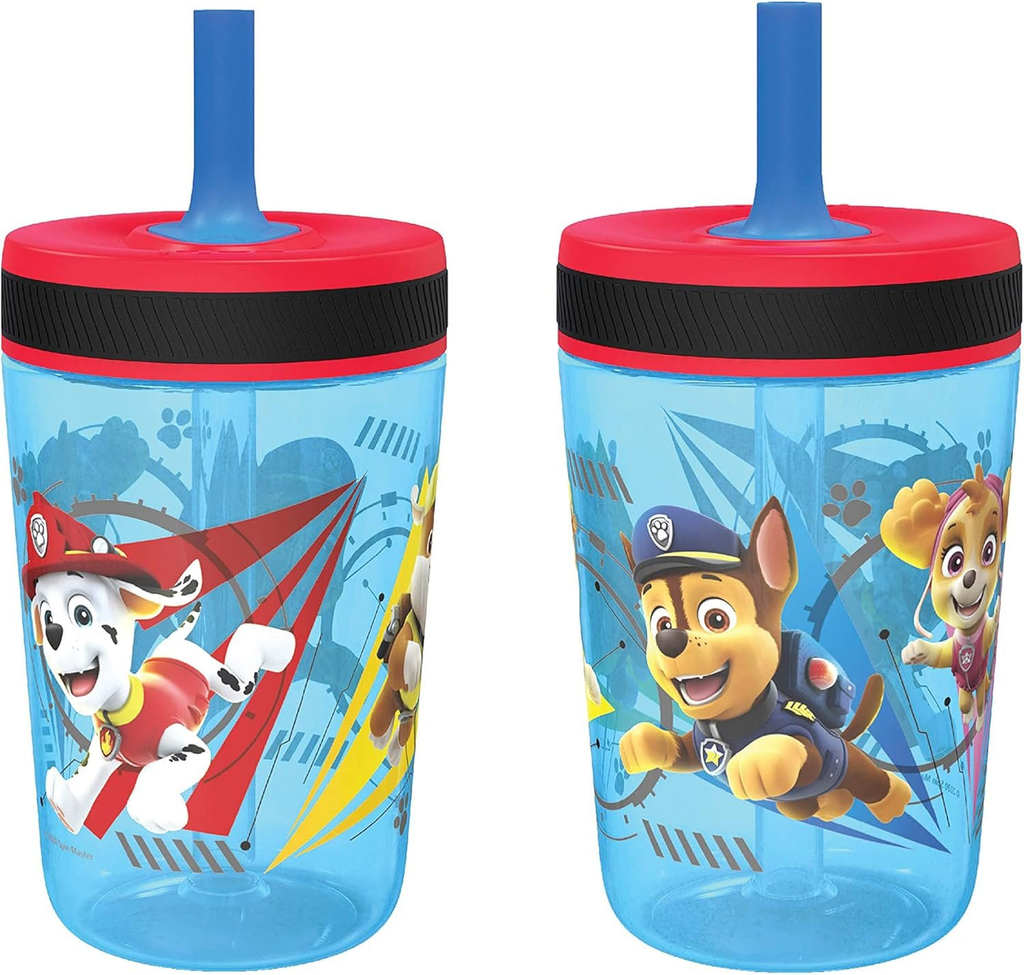Zak Designs Paw Patrol Chase & Marshall Kelso Tumbler Set, Leak-Proof Screw-On Lid with Straw, BPA-Free, Made of Durable Plastic and Silicone, Perfect Bundle for Kids (15 oz, 2pc Set)
