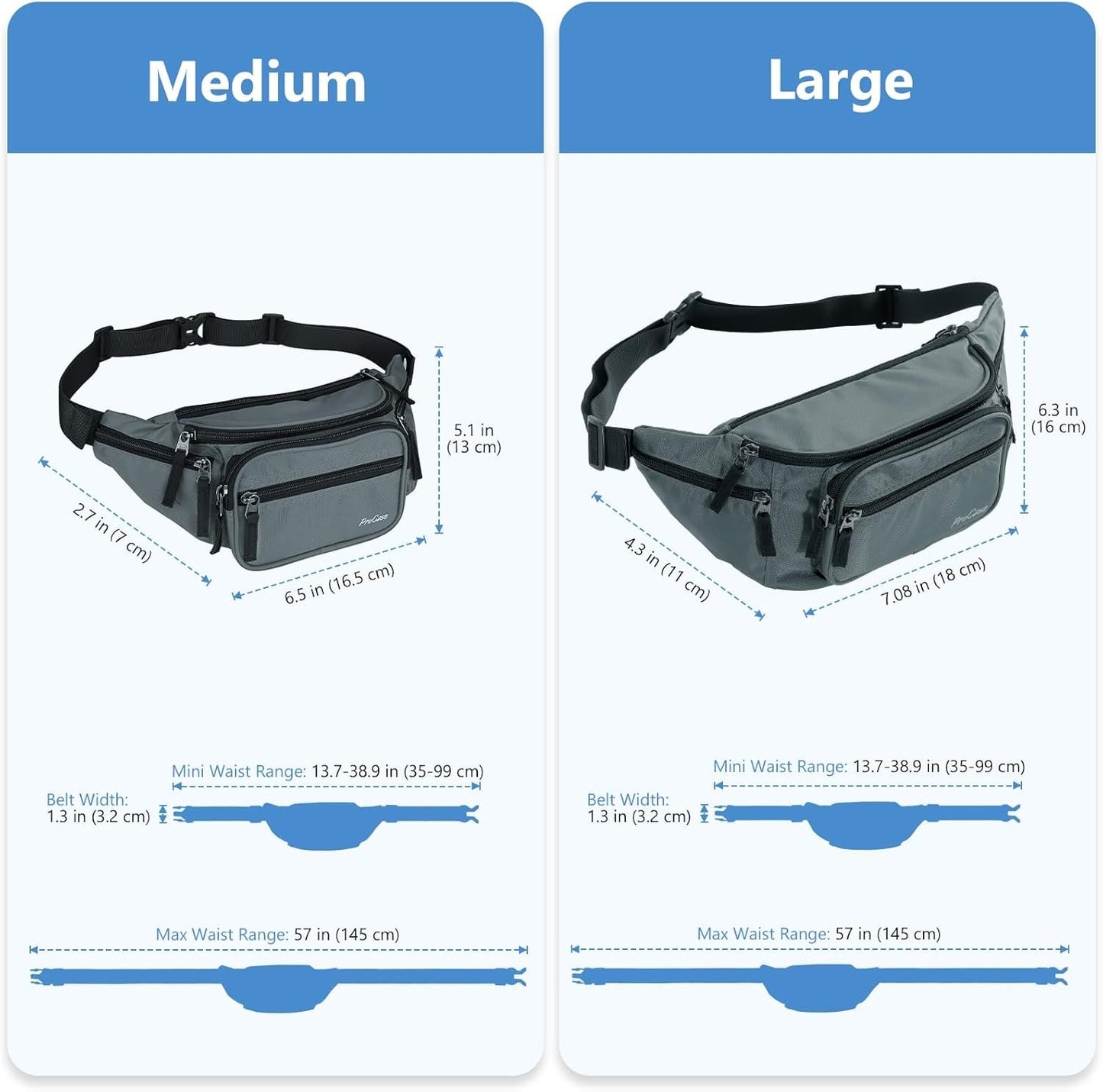 ProCase Fanny Pack Waist Packs for Men Women, Large Capacity Waist Bag Hip Pack for Travel Hiking Running Outdoor Sports