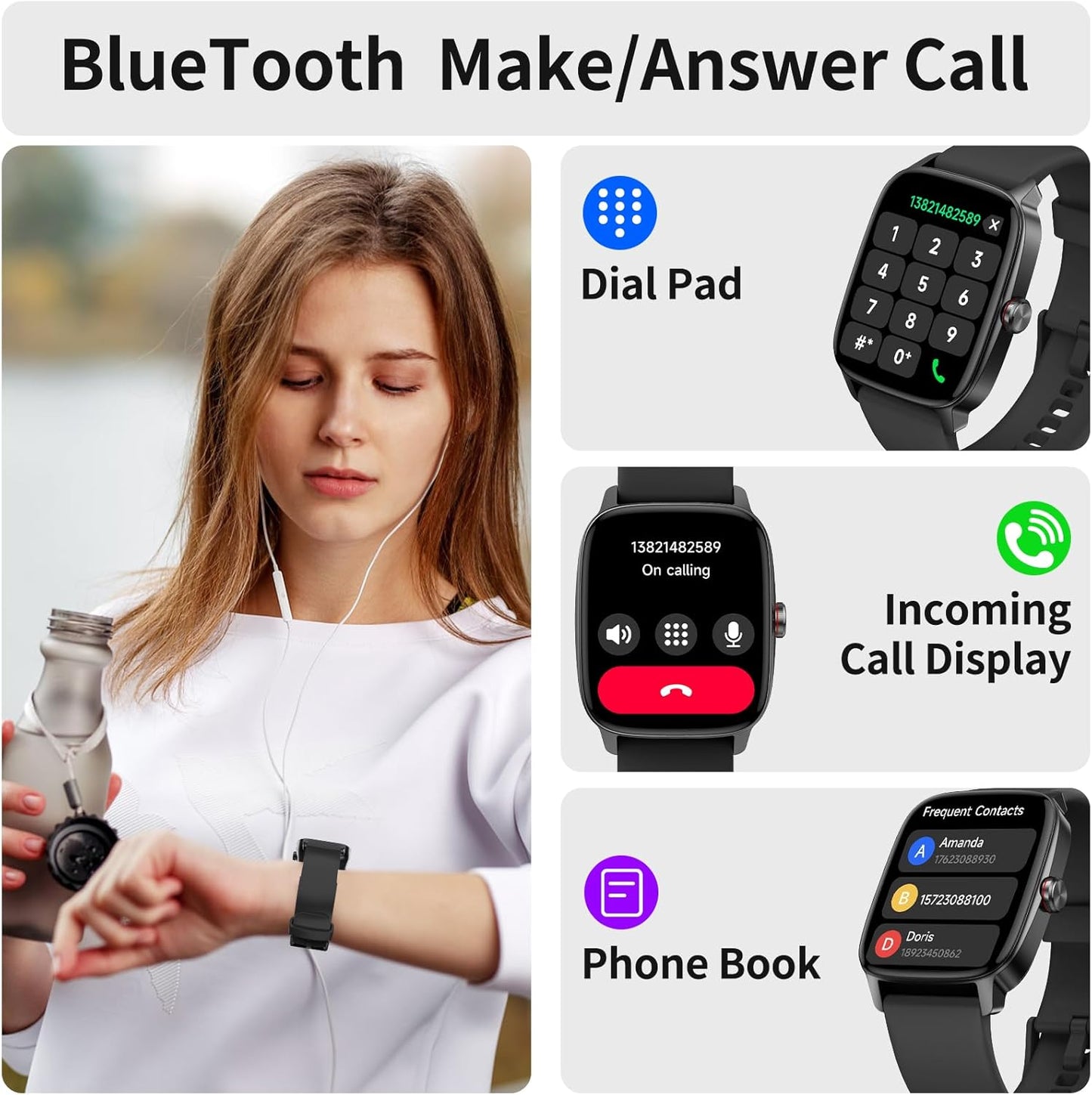 Smart Watch for Men Women, IP68 Waterproof, Bluetooth Calling, Fitness Tracker, Sleep Monitoring, 1.85'' DIY Dial, AI Built-in, 100+ Sports Modes, 7 Days Battery, Compatible with Android & iPhones