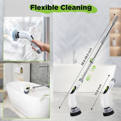 WORKPRO Electric Spin Scrubber, Cordless Cleaning Brush, 3-Speed, Long Adjustable Handle & 8 Replaceable Brush Heads, Waterproof Scrubber for Bathroom, Kitchen, Bathtub, and Floor, for Women