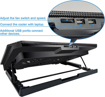 Laptop Cooling Pad and Stand for 11-15.6 Inch Gaming Notebooks - 2 Turbine Fans, 4 Angle Adjustable, Black