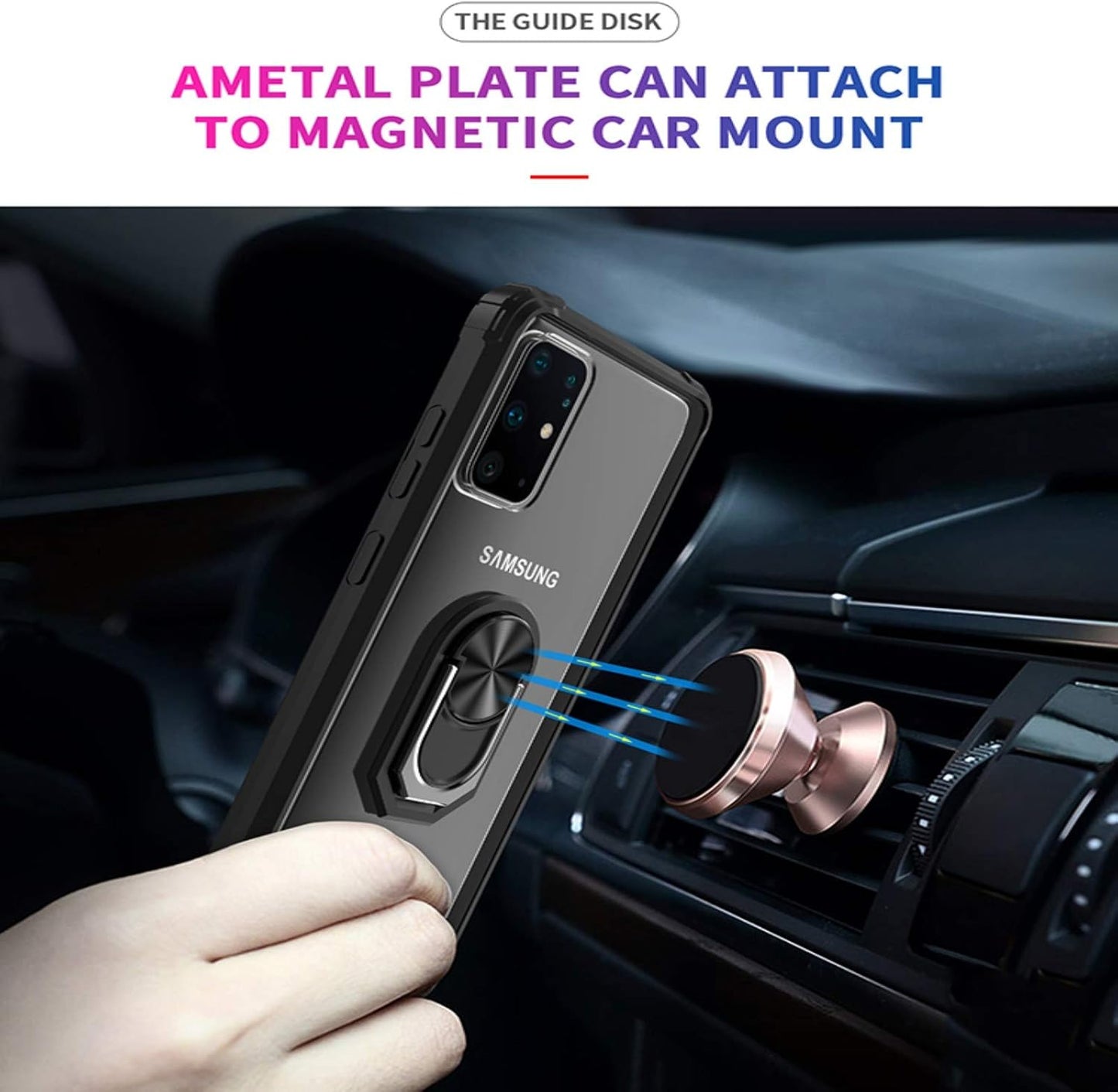 Cavor for Samsung S20 Ultra Case,for Samsung Galaxy S20 Ultra 5G Case,Clear PC Case TPU Bumper Protective Cover 360°Rotation Ring Holder Kickstand [Work with Magnetic Car Mount] (6.9")-Red