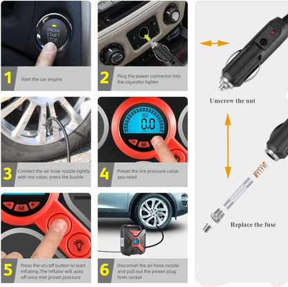 WindGallop Digital Car Tire Inflator Portable Air Compressor for Car Tires 12v Tire Inflator Air Pump with Pressure Gauge LED Light Valve Adaptors for Bike Car Ball and Pool Toys (Red)