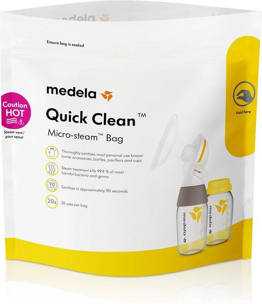Medela Quick Clean Micro-Steam Bags Eliminates 99.9% Of The Most Harmful Bacteria And Germs ( Packaging May Vary )