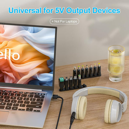 SoulBay USB Charging Cable to DC 5V Universal Power Cord with 13 pcs Adapters DC5V Charger Replacement for Tablet LED Light Massager Fan Speaker, Includes USB-C and Micro-USB Plug, 150 cm