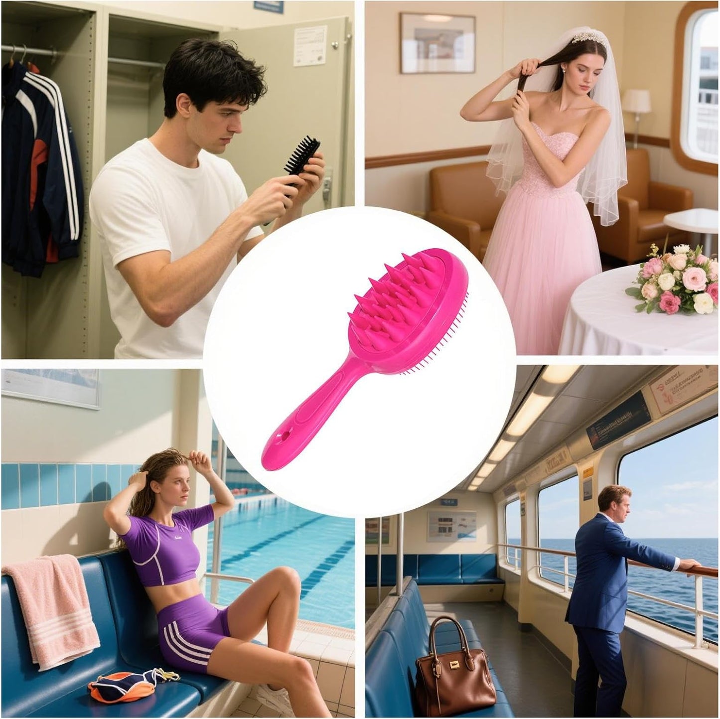 Scalp Massage Brush, Scalp Massager, Double-Sided Shampoo Detangling Comb with Ergonomic Handle, Efficient Cleaning and Care for Athletes Women Teens Men Boys, 7.24x2.76x1.85 Inch