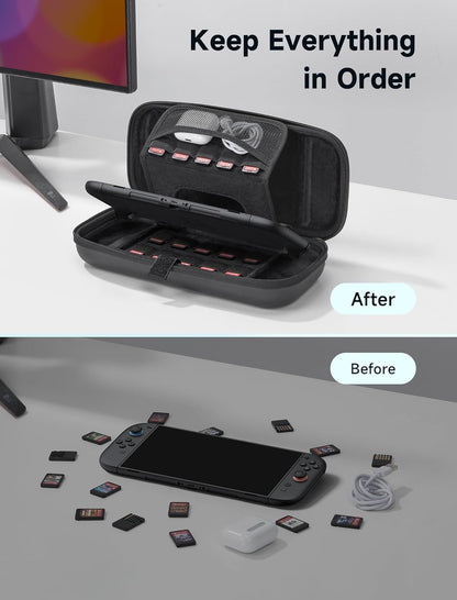 JSAUX Carrying Case Compatible with Nintendo Switch 2 (2025), Protective Hard Shell Case with 15 Game Card Slots, Portable Travel Bag for Switch 2 Console and Accessories, Black
