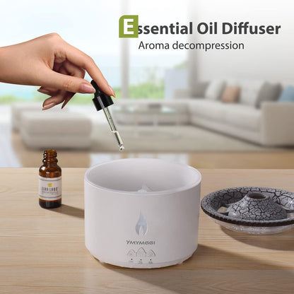 Volcano Diffuser Aromatherapy Oil Humidifier 2 Mist Mode Flame Humidifier,360ML Timer and Waterless Auto-Off Double Color with Remote Control for Home Office