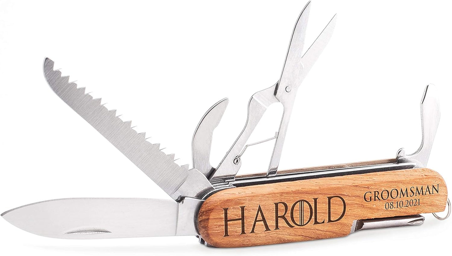 Set of 10 - Personalized Pocket Knife w/Name & Date, 10 Font Option - Personalized 8-Function Multi-Tool Pocket Knives, Custom Engraved Knives, Groomsmen Gift, Gift for Him