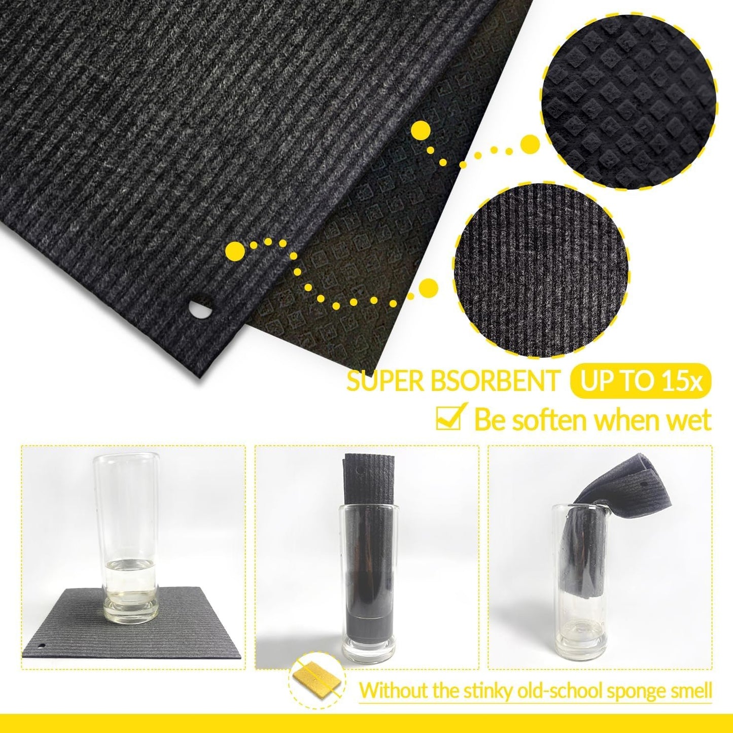 6 - Pack Swedish Kitchen Dish Cloths - Reusable Paper Towels for Counters & Dishes - Eco Friendly Cellulose Sponge Cloth - Assorted (Black)