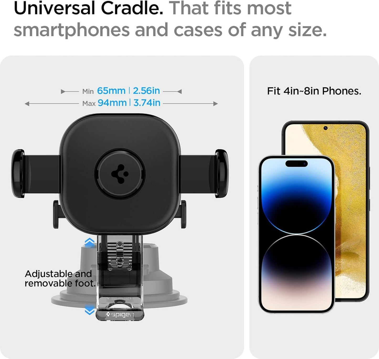 Spigen OneTap Universal Car Phone Holder, Car Phone Holder for Dashboard and Windshield, Extendable Arm with Two Joints Structure for iPhone, Samsung, Xiaomi, Pixel etc