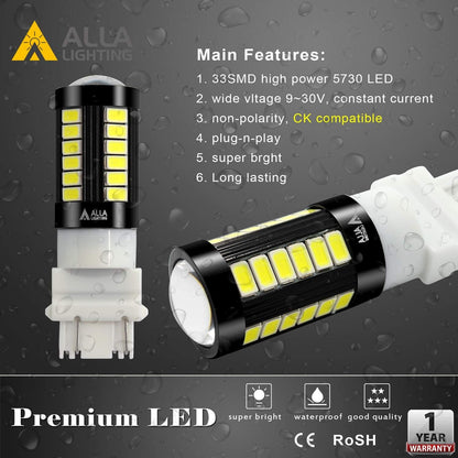 Alla Lighting 2800lm T25 3156 3157 LED Bulbs, White Reverse/Signal/Brake Tail/DRL Lights 4114 3056 4057 4157 3457K 3057 6000K Xenon Xtreme Super Bright 12V 5730 33-SMD Upgrade