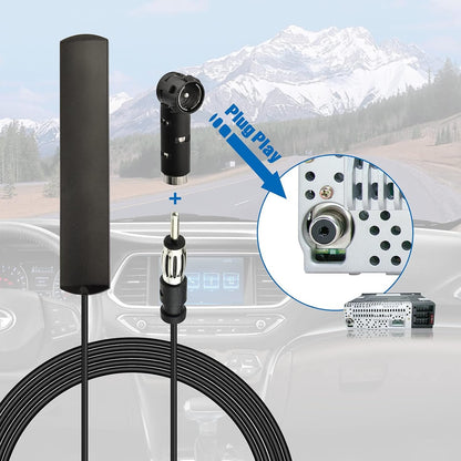 Eightwood Car Stereo FM Radio Antenna, Hidden Windshield Antenna, DIN Plug Adhesive Patch Antenna + DIN Female to ISO Adapter for Vehicle Car Truck Stereo Receiver Head Unit FM HD Radio