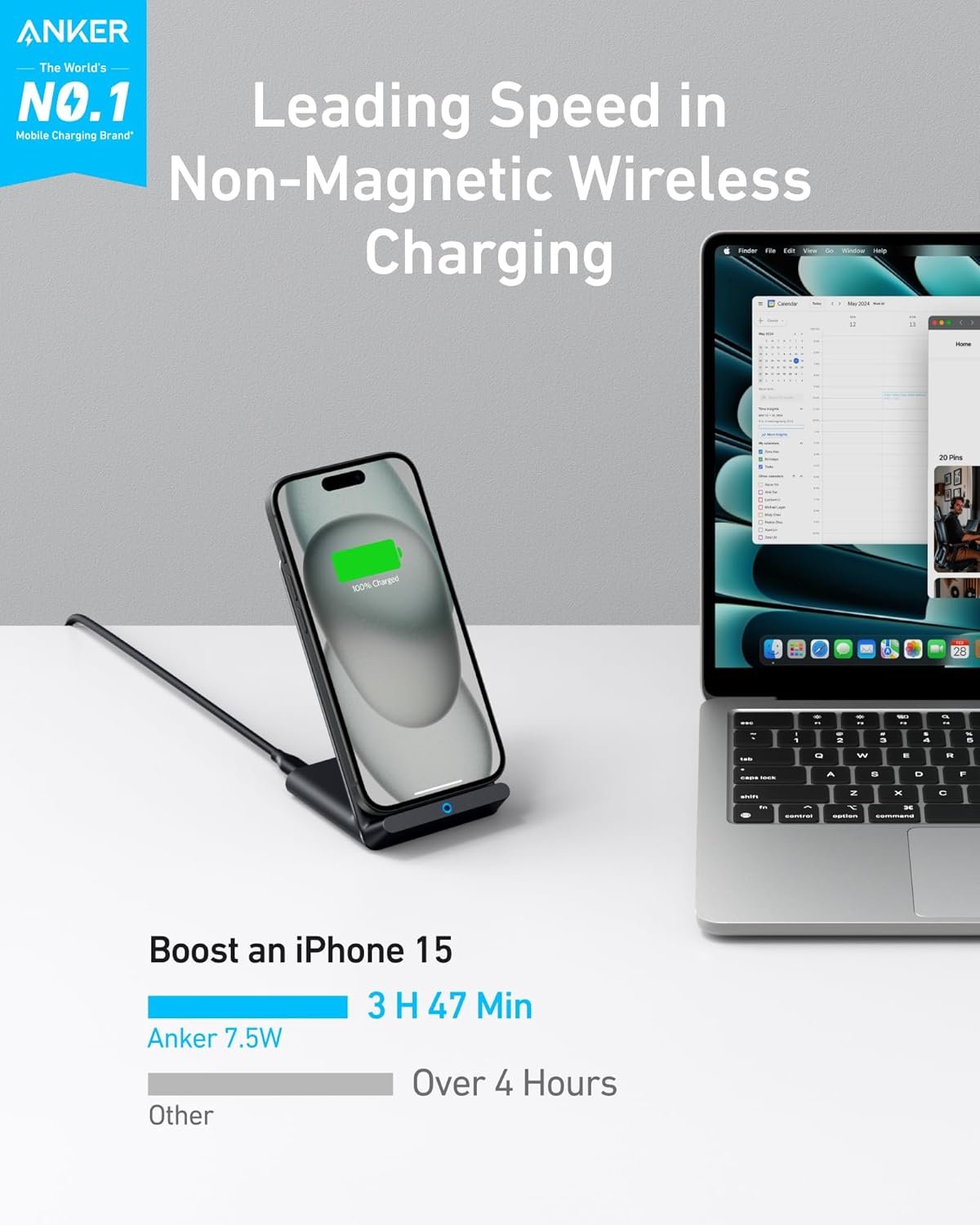 Anker Fast Wireless Charger, 10W Wireless Charging Stand, Qi-Certified, Compatible iPhone XR/Xs Max/XS/X/8/8 Plus, Fast-Charging Galaxy S9/S9+/S8/S8+/Note 9 and More, PowerWave Stand (No AC Adapter)
