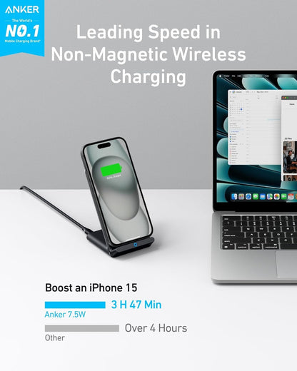 Anker Fast Wireless Charger, 10W Wireless Charging Stand, Qi-Certified, Compatible iPhone XR/Xs Max/XS/X/8/8 Plus, Fast-Charging Galaxy S9/S9+/S8/S8+/Note 9 and More, PowerWave Stand (No AC Adapter)
