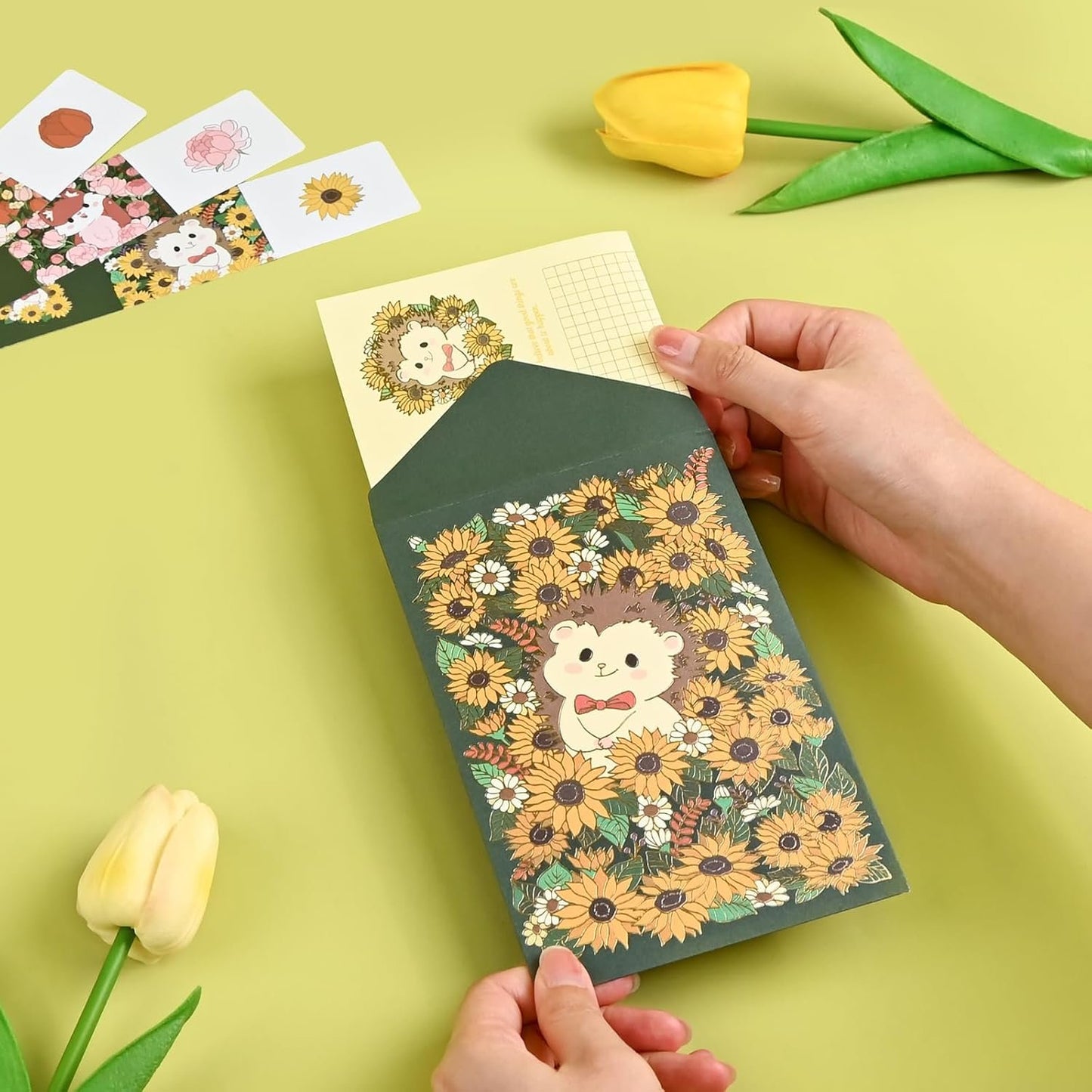 BAYTORY 36Pcs Stationery Paper and Envelopes Set, Cute Animal Patterns Envelope, Love Letter Papers Letter Writing Kit, 18 Paper Sheets + 9 Envelopes (Sheep, Hedgehog, Fox)