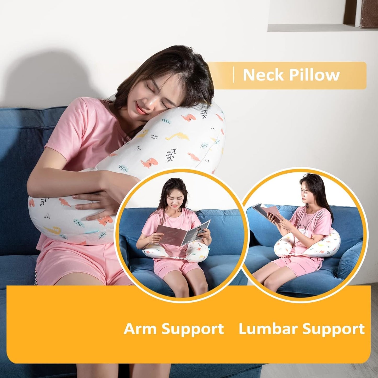 BYRIVER C Shaped Maternity Pillow for Sleeping Pregnant Women Body Pillow, Leg Knee Belly Support Sleep Pillow, Nursing Posture Breast Feeding Pillow, for New Mom (Dinasour)