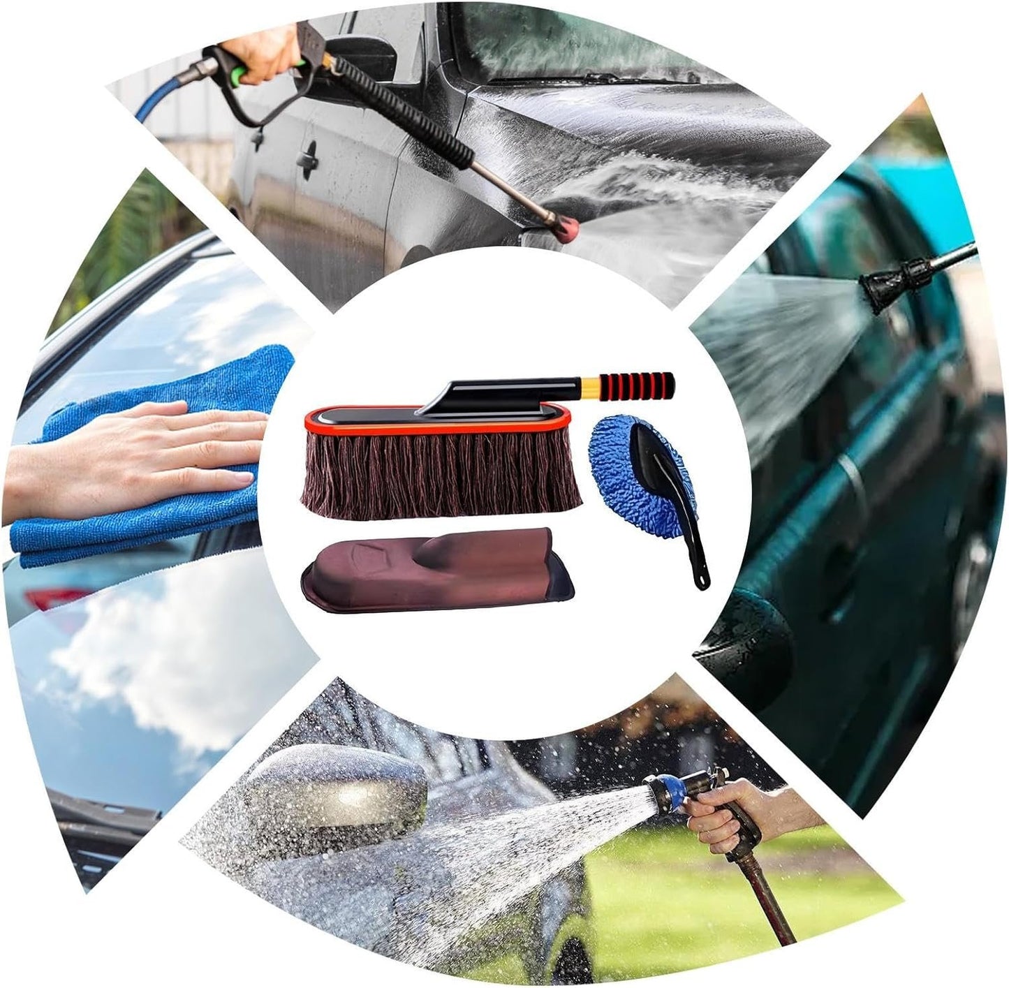 Auto Duster, Car Cleaning Brush, 53.9/21.1/12.4 Inches, Telescoping Handle, Rotatable Soft Bristle Detailing Tool, Multipurpose Vehicle Dusters for Car and Vehicles, Black