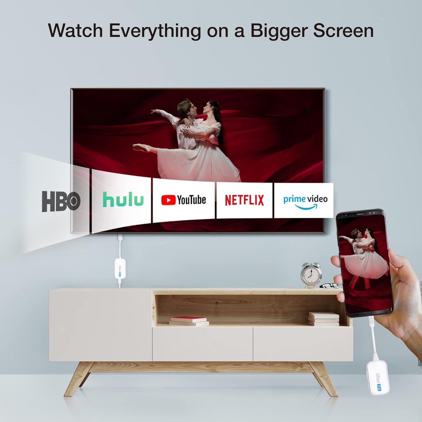 EZCast Wireless USB-C to HDMI Transmitter and Receiver, DisplayPort Screen Mirror from iPhone 15 to TV, 1080p HD, HDMI Extender, Wireless Display from Tablet and laptops to HDTV projectors