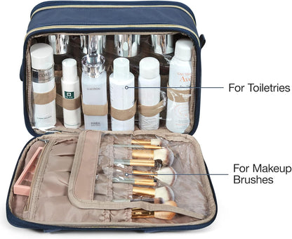 BAGSMART Large Toiletry Bag, Travel Makeup Organizer Water-resistant Makeup Cosmetic Bag Travel Bag for Accessories, Shampoo, Full Sized Container, Toiletries (Navy Blue, Large)