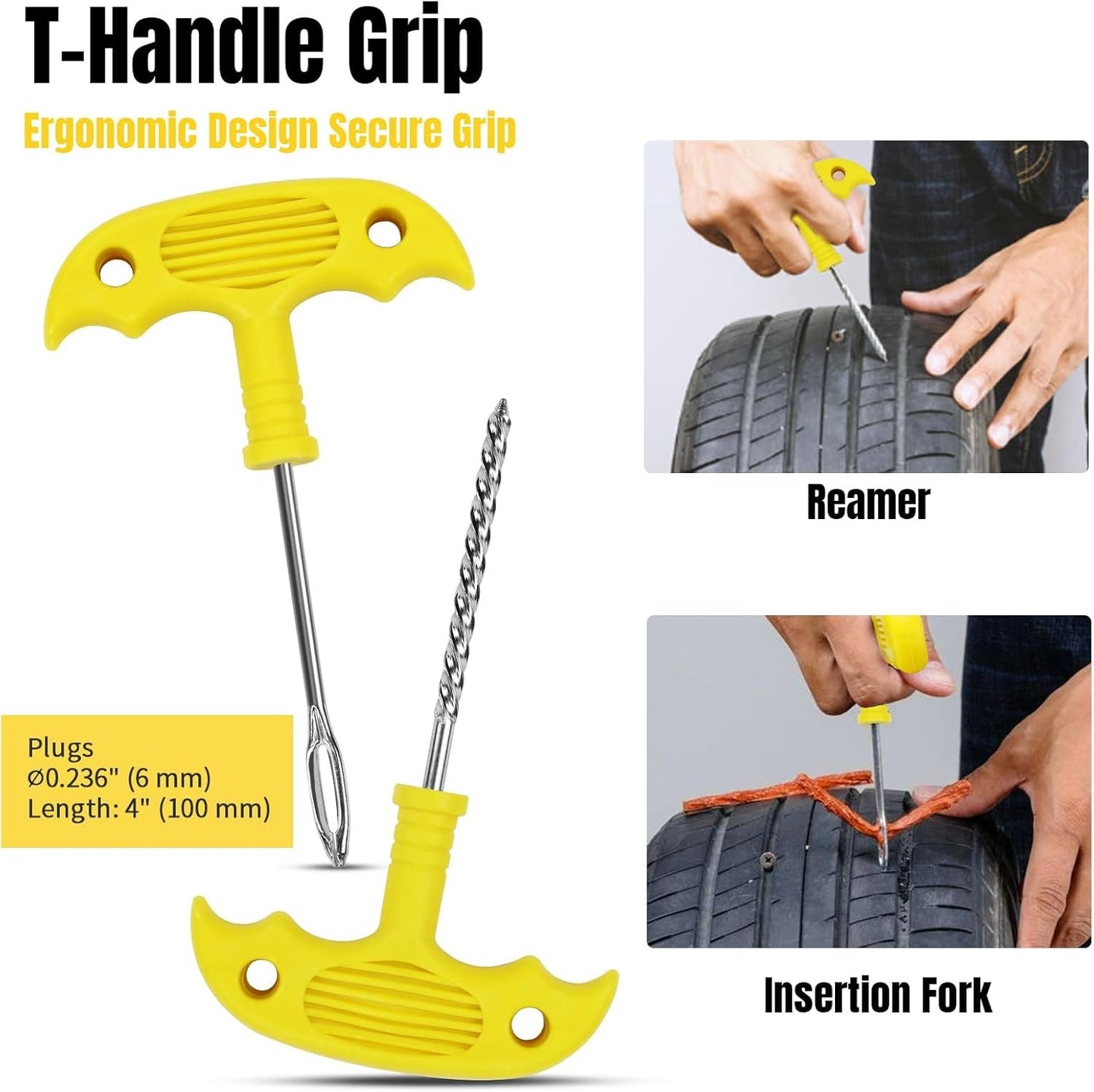 33Pcs Tire Repair Kit, Heavy Duty Tire Plug Kit，Universal Tire Repair Tools to Fix Punctures and Plug Flats Patch Kit for Cars, Motorcycles, Atvs, Tractors, Etc
