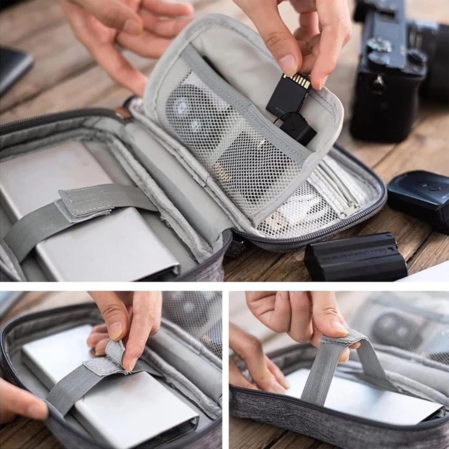 Electronic Accessories Bag, Travel Accessories Gadget Storage Bag Universal Travel Bag for Small Electronics and Cables, Adapter, Battery and More,Power Bank, Mouse,iPad, Phone (Grey)